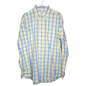 LL Bean Yellow Tartan Plaid Wrinkle Resistant 100% Cotton Mens Shirt L Tall